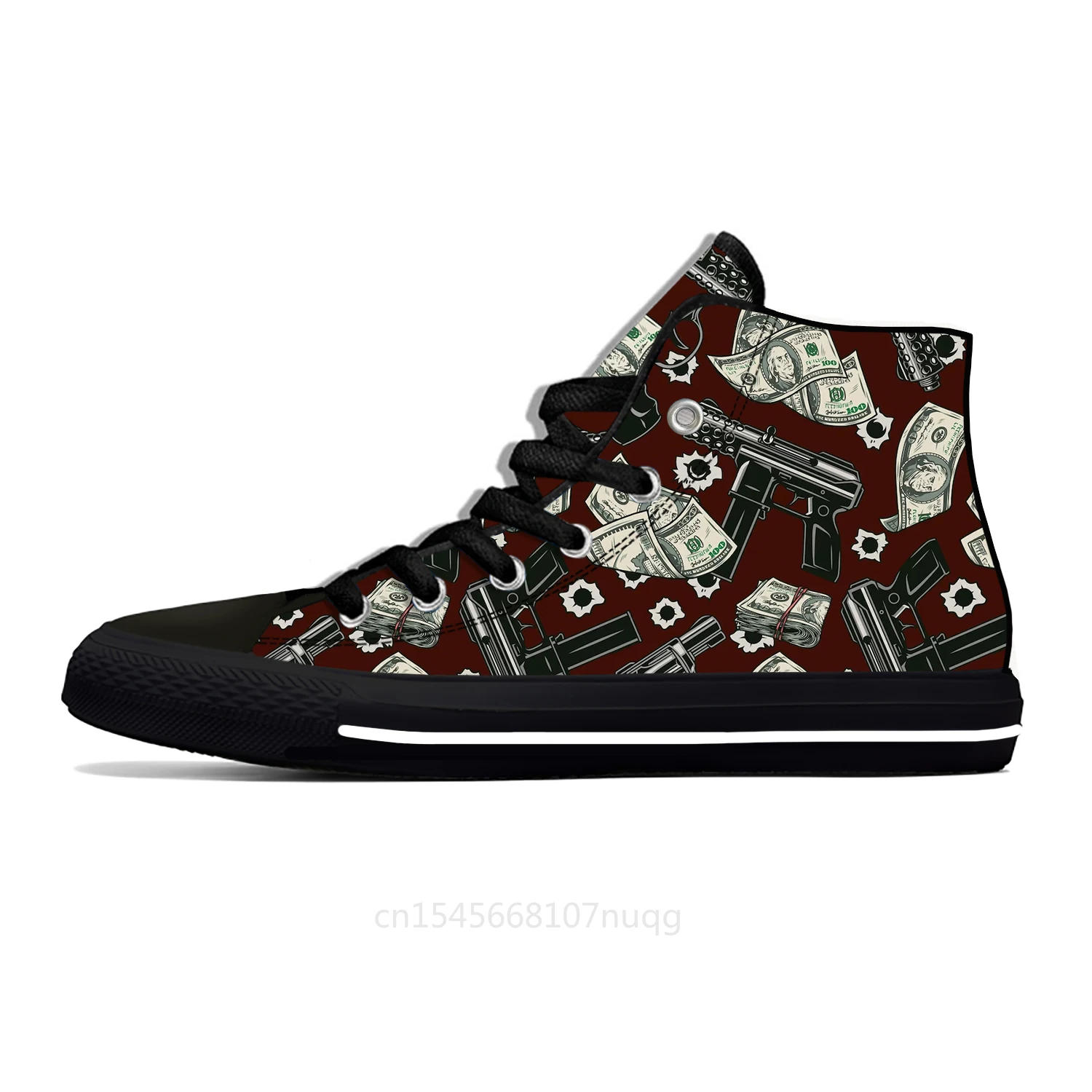 Fashion Casual Gun Pattern High Top Sneakers Mens Womens Teenager High Quality Canvas Sneaker Custom Built Couple Shoes