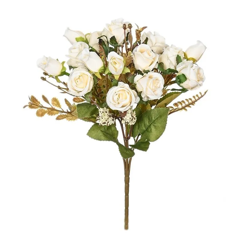 5 Gabeln, 15 Köpfe, künstliche Seidenblumen, Rose, Hochzeit, Brautstrauß, Festival-Dekoration, Zuhause, Raumarrangement, Blumenzubehör – Detail 7