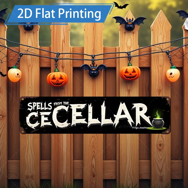 Letrero de metal de 1 pieza, letrero de metal de hechizos de Halloween de 4x16 pulgadas de bodega, decoración rústica de granja