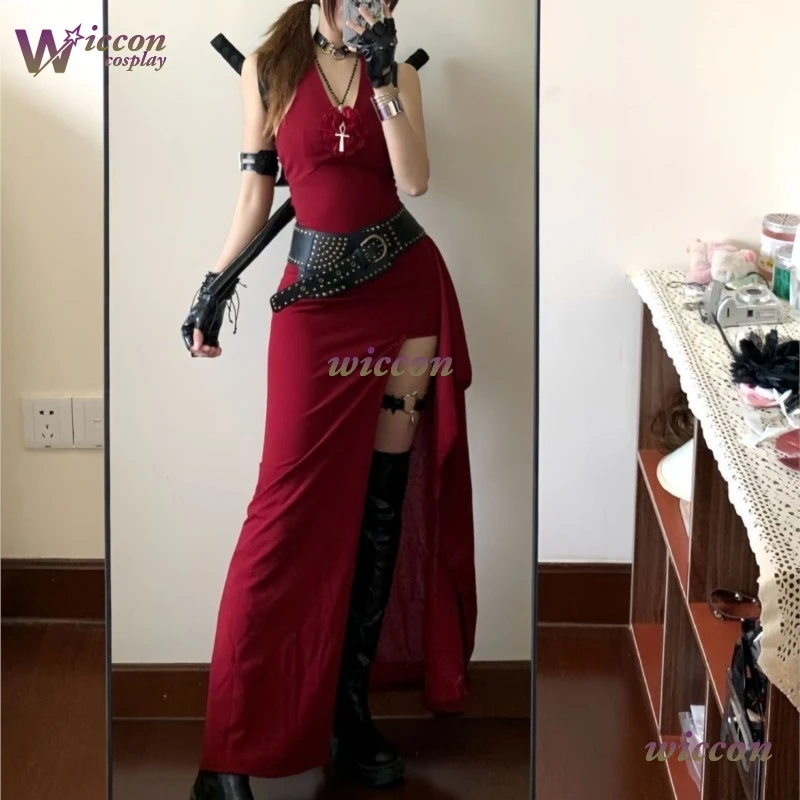 

Wuhuu Female Resident 4 Ada Wong Cosplay Costume Evil Sexy Cheongsam Red Dress Halloween Carnival Disguise Suit Women Girls