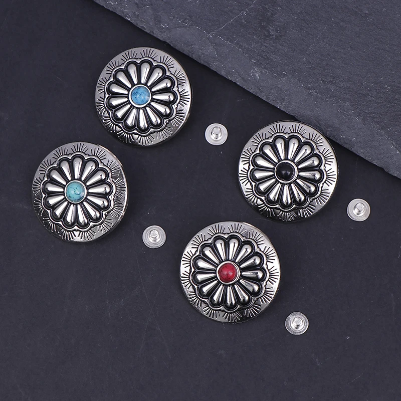 

30MM Retro Zinc Alloy Round Daisy Flowers Decorative Concho Buttons Charms Pendants DIY Hair Jewelry Accessories