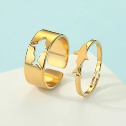 Chandler Stainless Steel Shark Couple Promise Ring Set Sea Ocean Beach Lovers Jewelry Alternative Matching Ring
