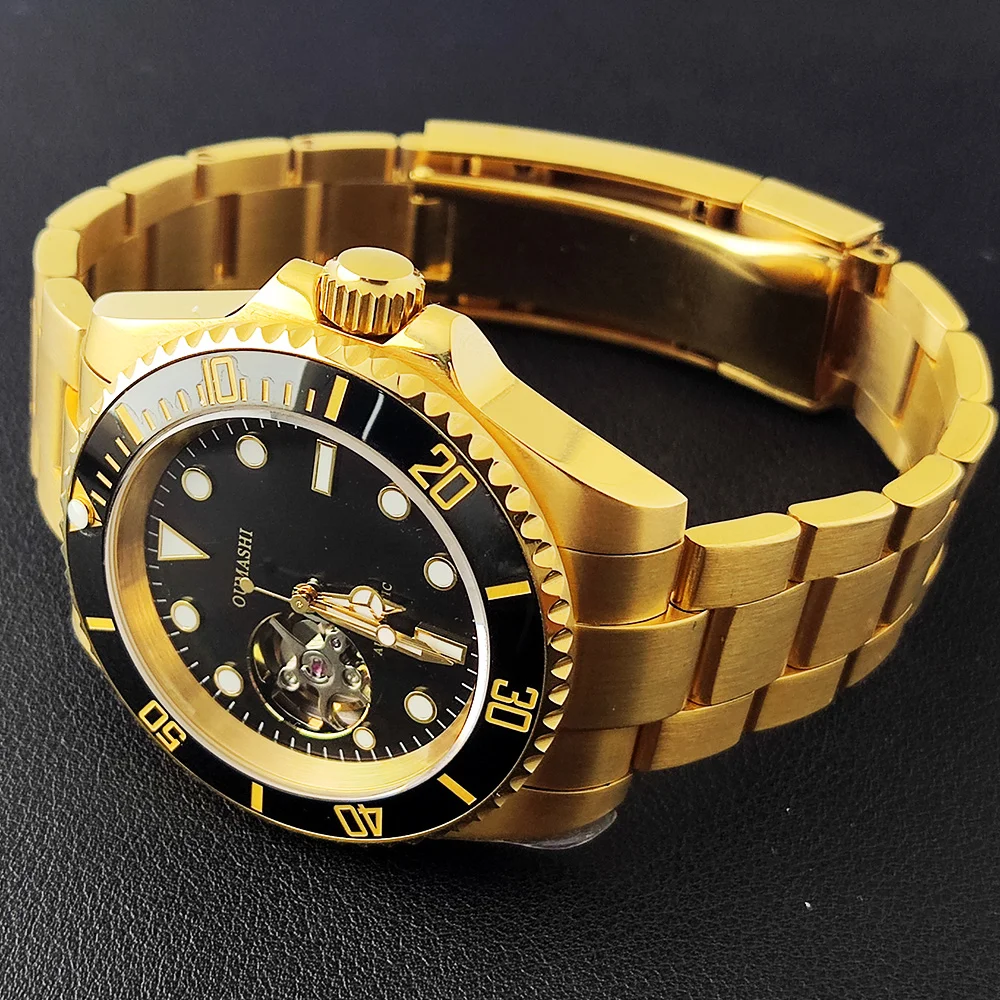 ساعة رجالية مخصصة 40.5 مللي متر NH38 ساعة أوتوماتيكية للرجال قرص مجوف قرص الياقوت الزجاج مضيئة ساعة أوتوماتيكية حركة NH38