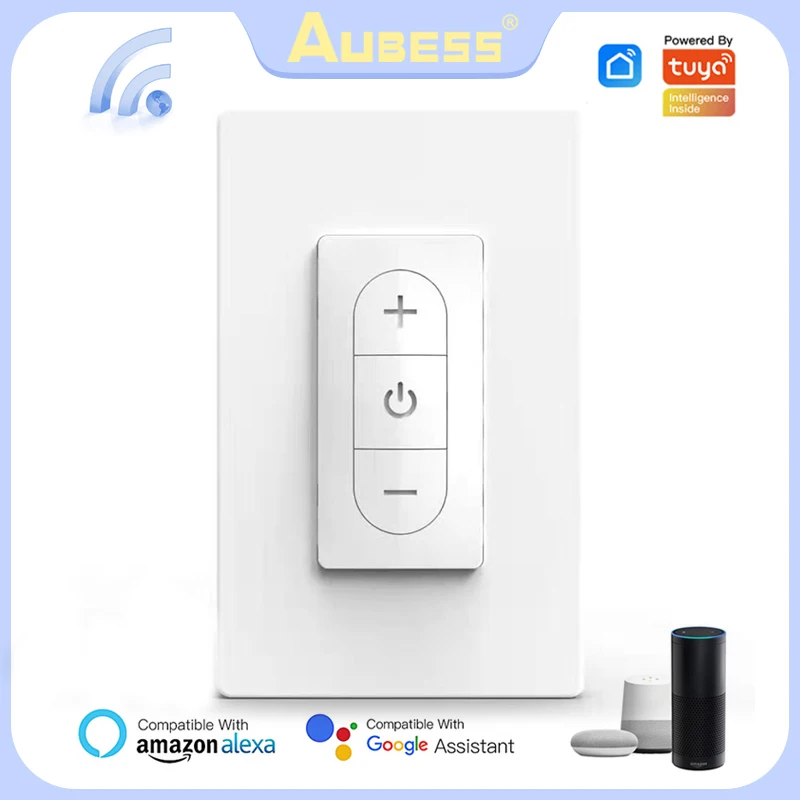 Aubess wifi inteligente dimmer switch 10a 100-240v eua 120 modelo stepless dimmer interruptor trabalhar com tuya vida inteligente app alexa google casa