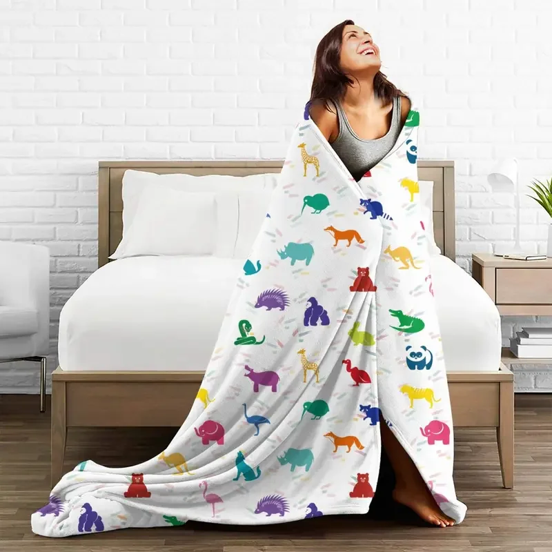 Colorful Australian Cartoon Kangaroo Blanket Fleece Print Multi-function Thin Throw Blankets for Bedding Bedroom Bedspread