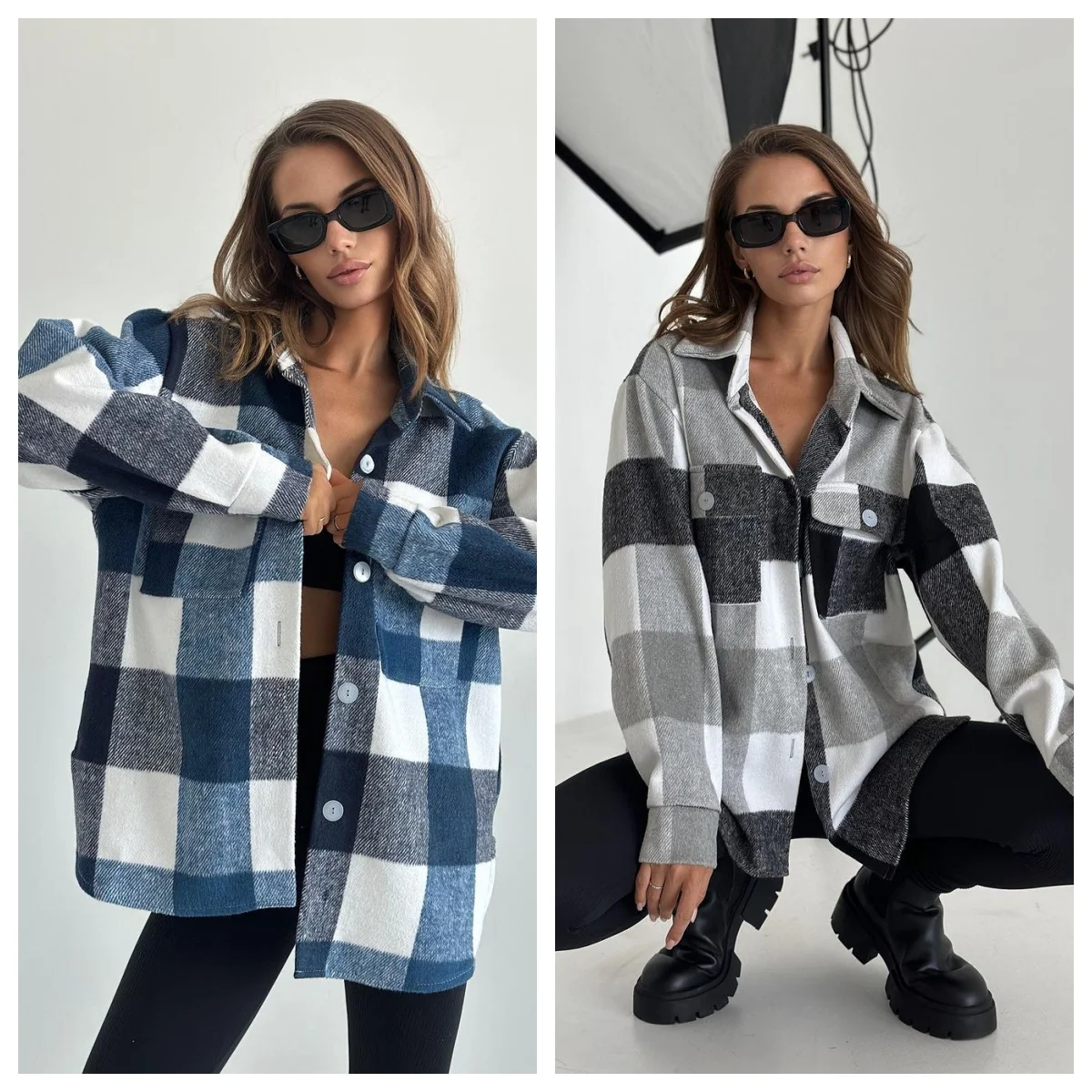 Flannel Lapel Warm Shirt Women\'S Plaid Shirts Long Sleeve Button Down Jacket Korean Fashion Thin Coats Women Blouse Autumn