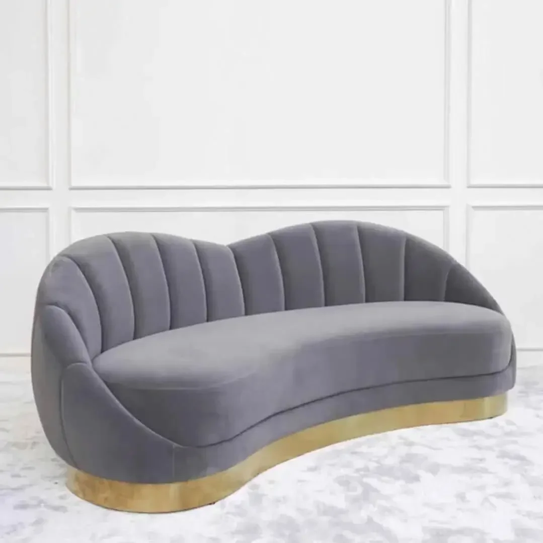 2026 Simple modern living room hotel stylish high-end fabric stainless steel bottom frame three people sofa custom furniture