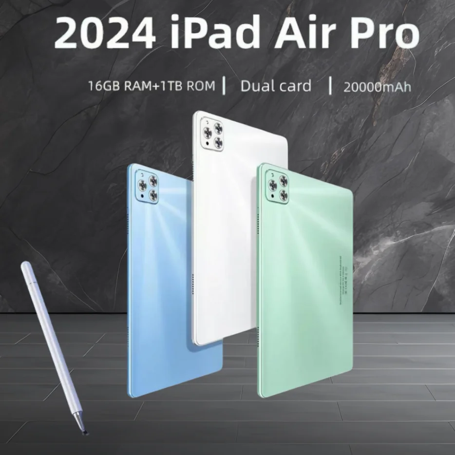 2025 IPad Air Pro Tablet 11 inch 16GB RAM 1TB ROM Android13 20000mAh Bluetooth 5.0 5G GPS Dual SIM Learning Software Tablet Case