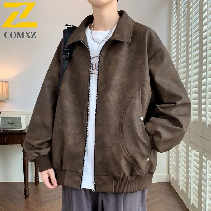 

COMXZ Мужская куртка, повседневная куртка с воротником-стойкой, удобное пальто для езды на велосипеде, однотонный дизайн, дорожные ветрозащитные осенние мотоциклетные куртки