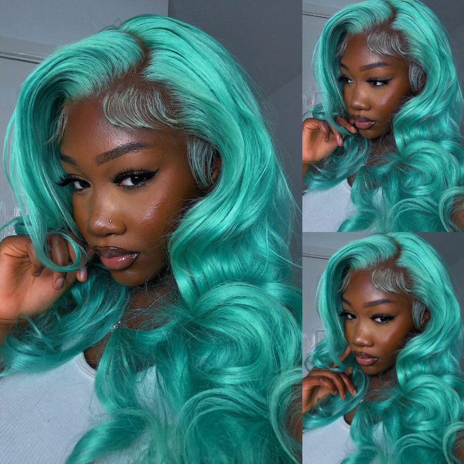 

13x6 Cyan Blue Lace Front Wig Body Wave Light Green Lace Front Wig Human Hair Pre Plucked Blonde 613 Lace Frontal Wigs For Women