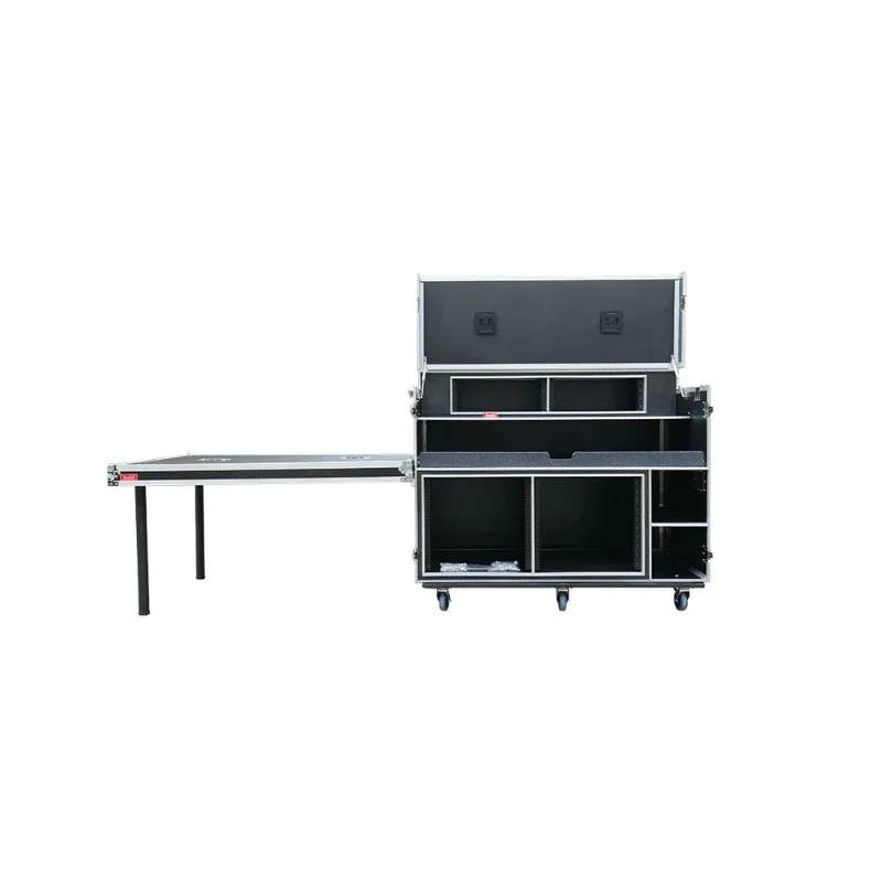 

Customized Broadcasting Live Streaming Production Equipment Case Travel Flight Rack Case With Table Stool