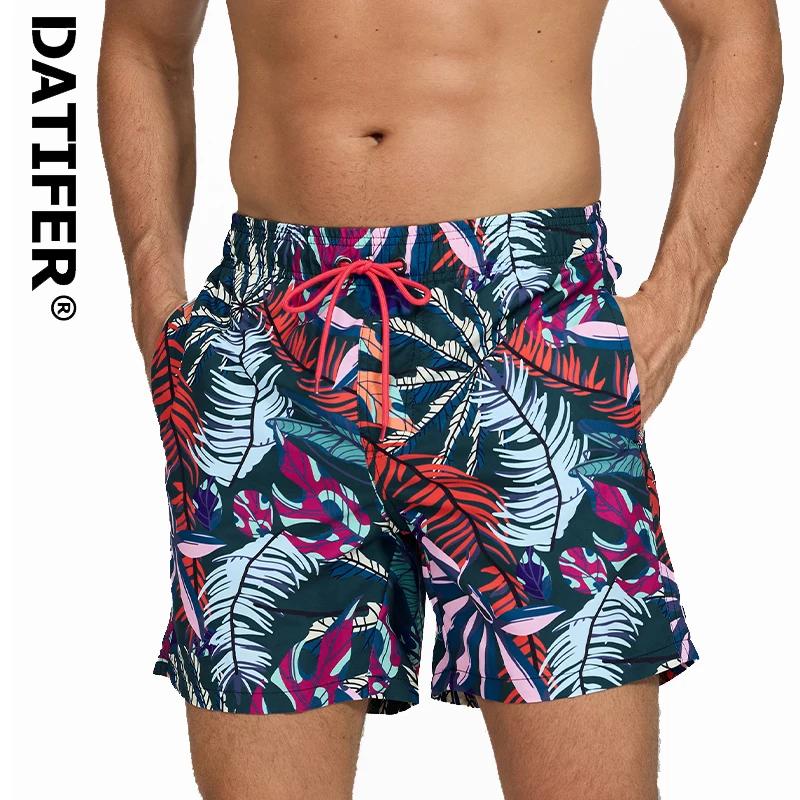 Datifer Summer Hot Sale 2025 Swimming Shorts Mens Polyester Mesh Liner Printing Adjustable Waist With Pockets Gym Traje De Baño