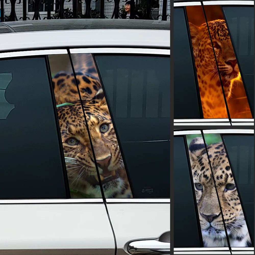 Leopard Car Stickers Car B-pillar Decal Waterproof Stickers Auto Center Pillar Sticker Cover Scratches Vehicle Decor Accessories