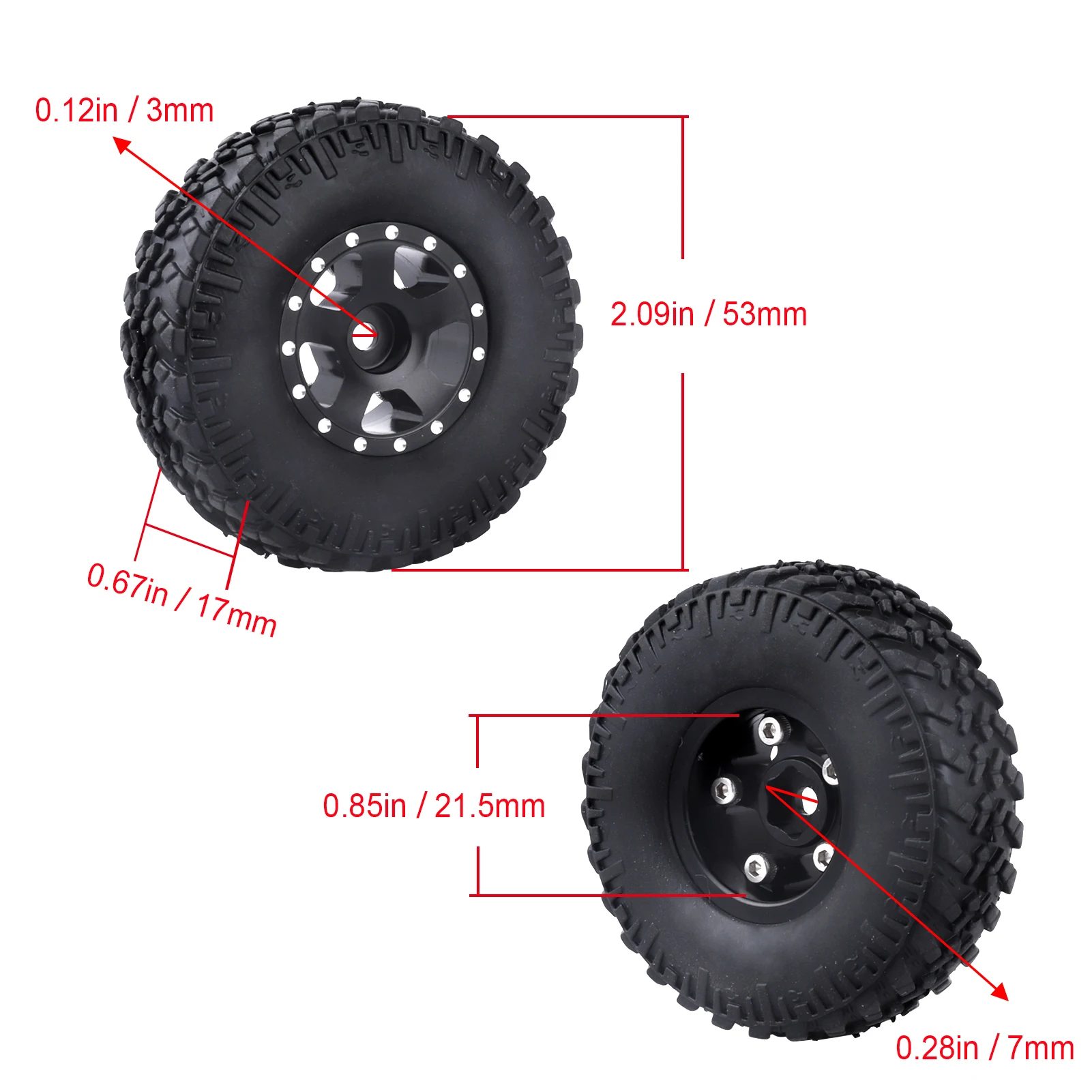 HobbyPark Beadlock Wheels and Tires 5-Spoke Aluminum Wheel for 1/24 RC Crawler Axial SCX24 AXI90081 AXI00002 Replacement 4pcs