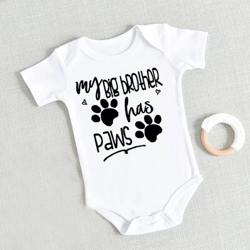 My Big Brother Has Paws Newborn Baby Boys Girls Romper Toddler Baby Bodysuit Short Sleeve Infant Clothes Cute Animal Printed