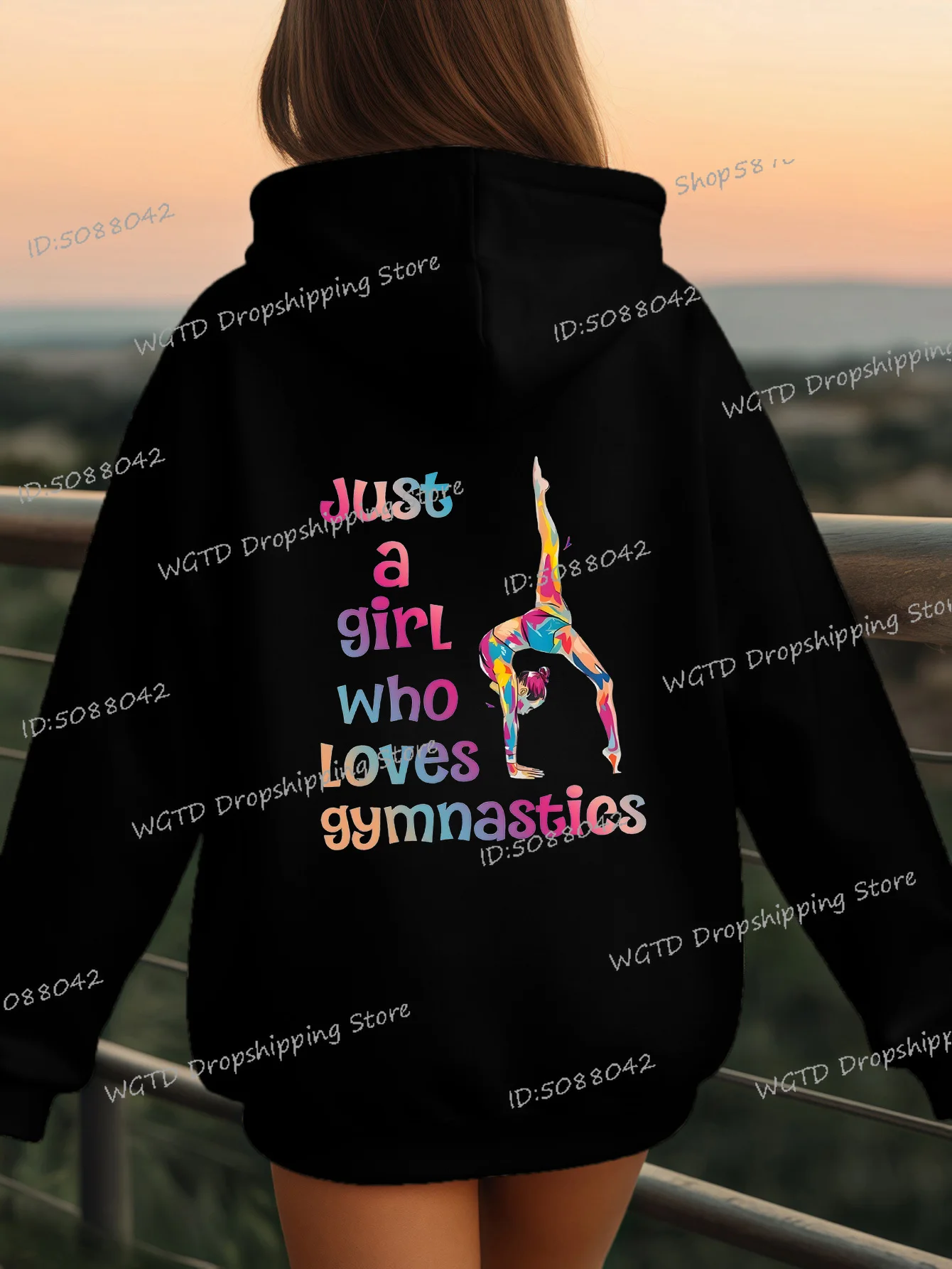 

Just A Girl Who Loves Gymnastics Print Hoodies Autumn and Winter Girls Fashion Letter Print Pullover Watercolor Gymnastics Hoody