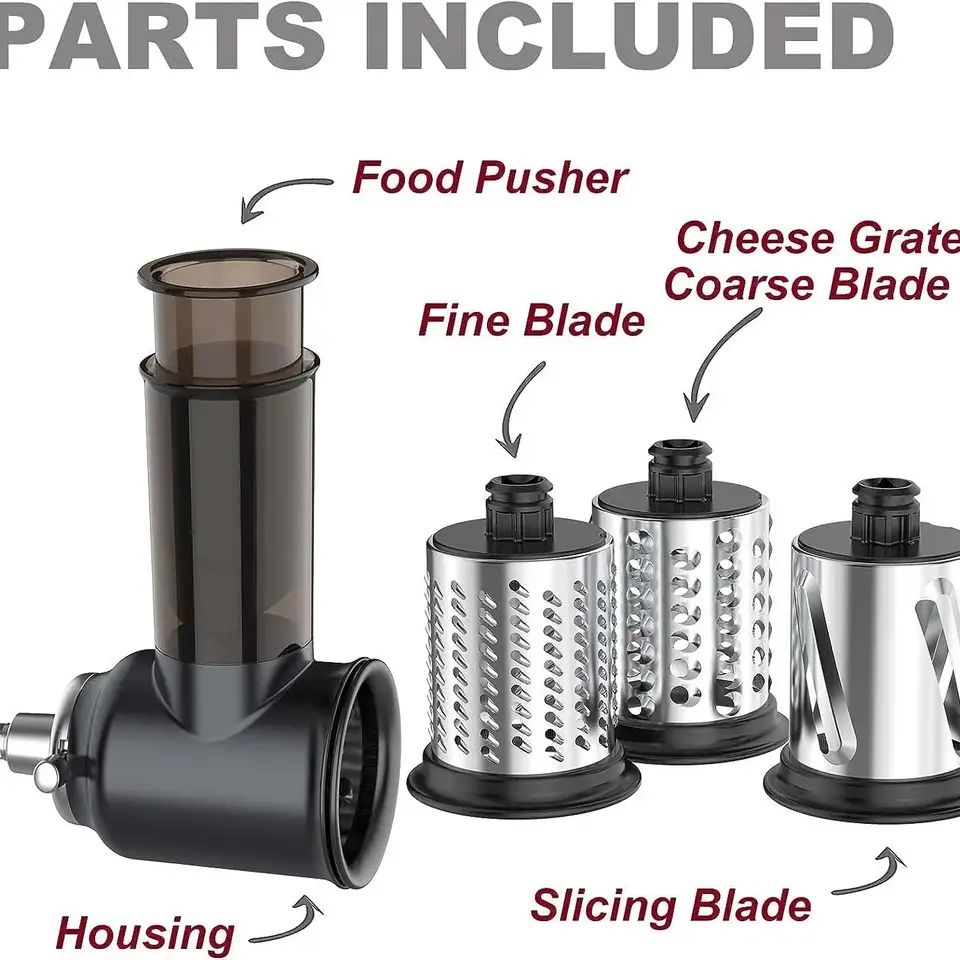 KitchenAid Kompatibler Slicer-Shredder-Aufsatz Aus Edelstahl SUS304 – Mit 4 Austauschbaren Klingen, Sicher, Spülmaschinenfest, Für Küchenmaschine, Großes Schneidwerkzeug