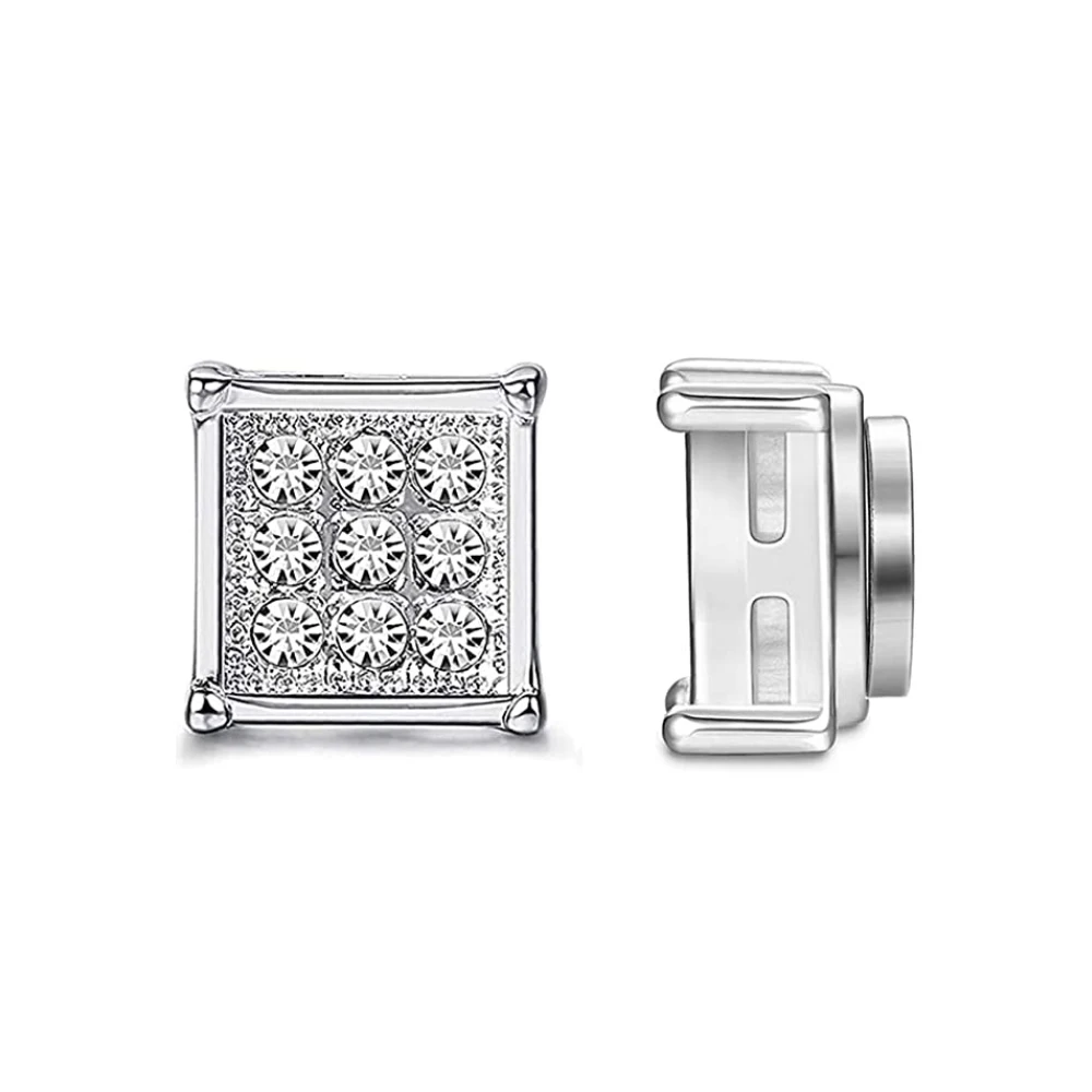 1 Pair Stainless Steel Magnetic Non Piercing Inlaid Cubic Zirconia Stud Earrings Clip on Hoop Earrings Set for Men Women