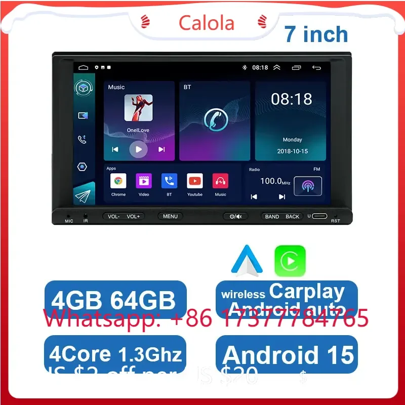 7 Inch Universal Car Radio Wireless Android Auto CarPlay 4GB GPS RDS Car Multimedia Player Stereo Autoradio with Buttons