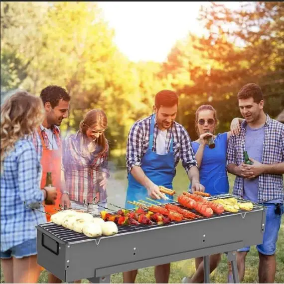 Garden, Backyard Party, Picnic & Travel - Portable Stainless Steel BBQ Grill with Foldable Stand and Adjustable Air Vents