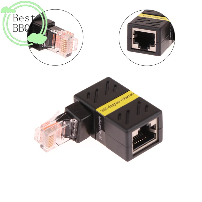 (BBQ4)360° Rotatable Network Plug RJ45 Gigabit Adapter 90 Degrees Right Angle Elbow Universal Male To Female Converter