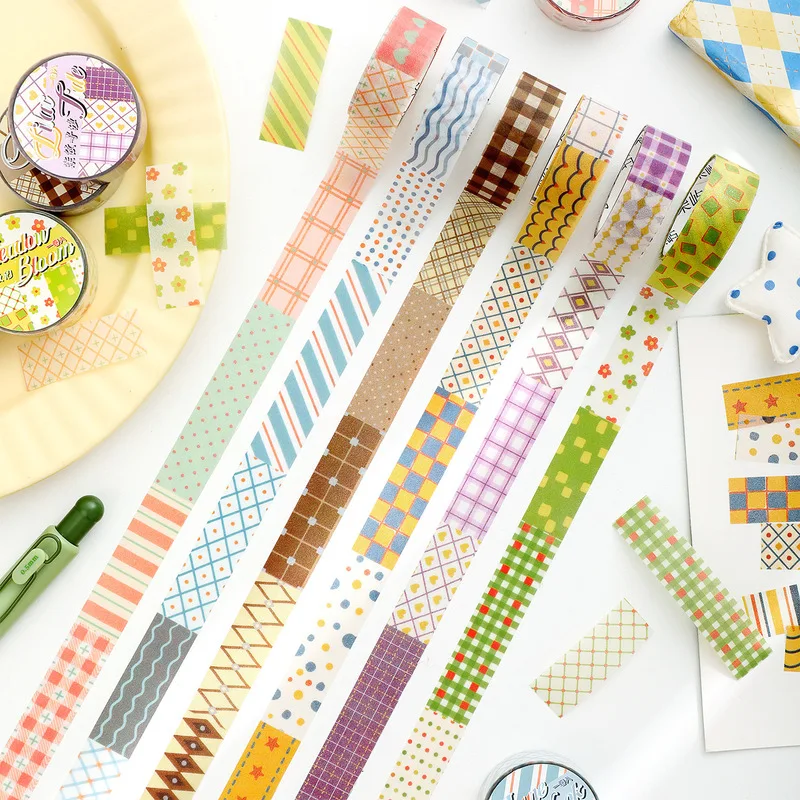 1Roll Matte PET Grid Pattern Tape Simple Plaid Decor Stickers for Journal Album DIY Craft Projects