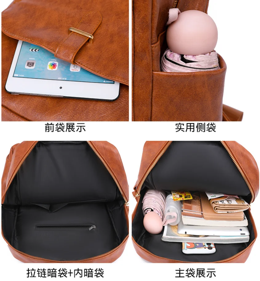 Imagem -03 - Mochila de Couro Macio para Mulheres Grande Capacidade Impermeável Casual Ipad Móvel Simples Retrô Moda Novo 2023
