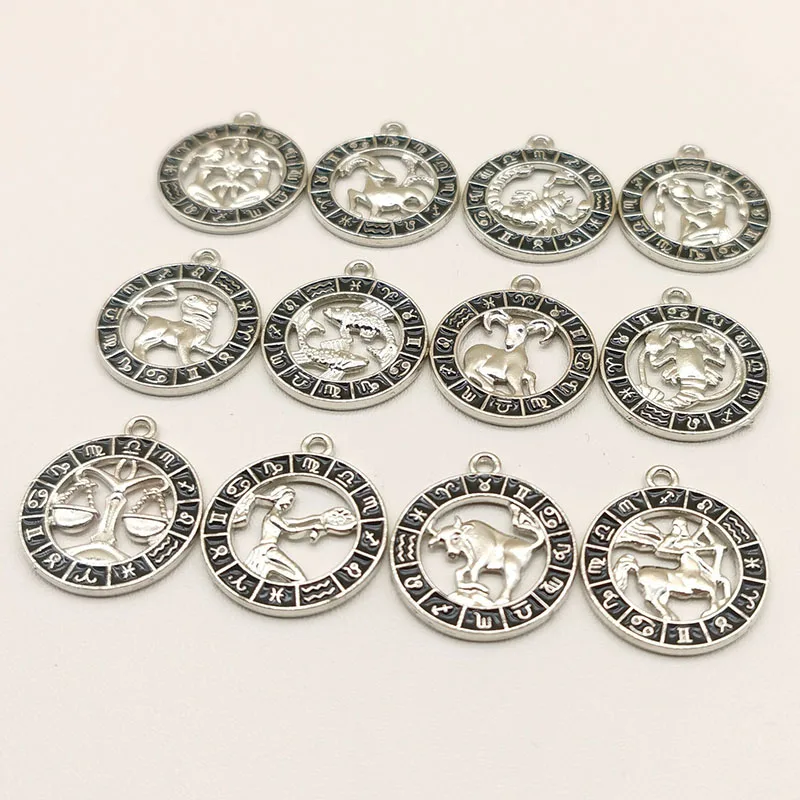 12pcs Twelve Constellations Charm Aries Taurus Gemini Cancer Leo Pendant Earrings Necklace For DIY Jewelry Making Accessorie