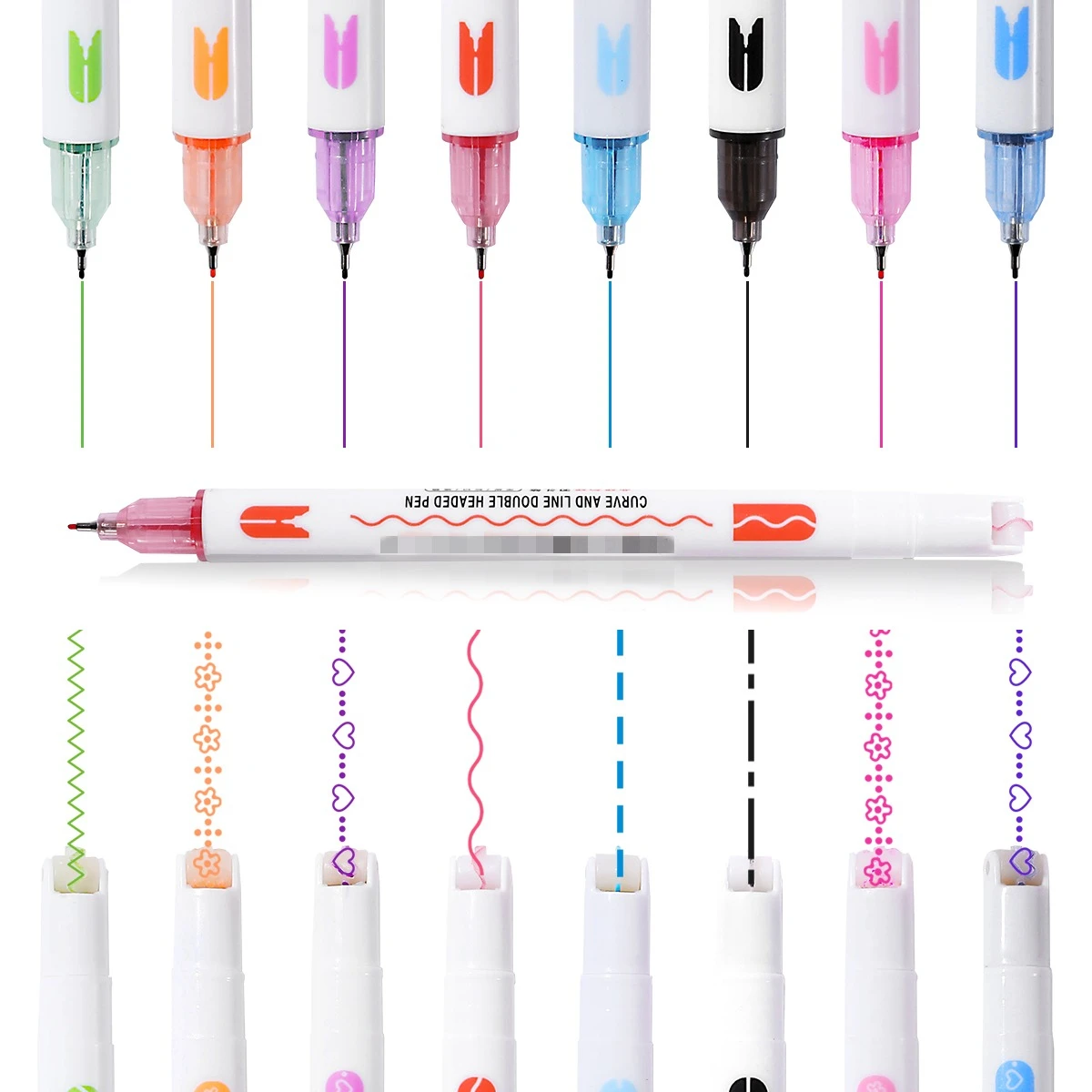 8pcs Double Head Quick-Drying Colorful Double-ended Curve Pen, Fluorescent Pen, Creative Markers Stationery Christmas Halloween