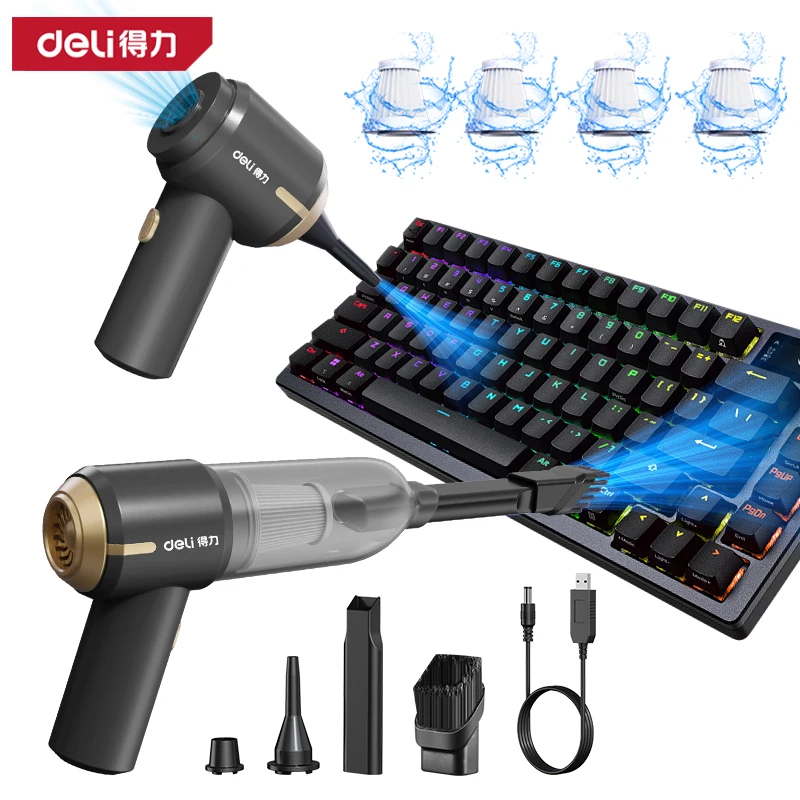 

DELI Car Wireless Vacuum Cleaner 4 in 1 Multi-function vacuum/blow/inflate Home Appliance Strong Suction Handheld Auto Vacuum