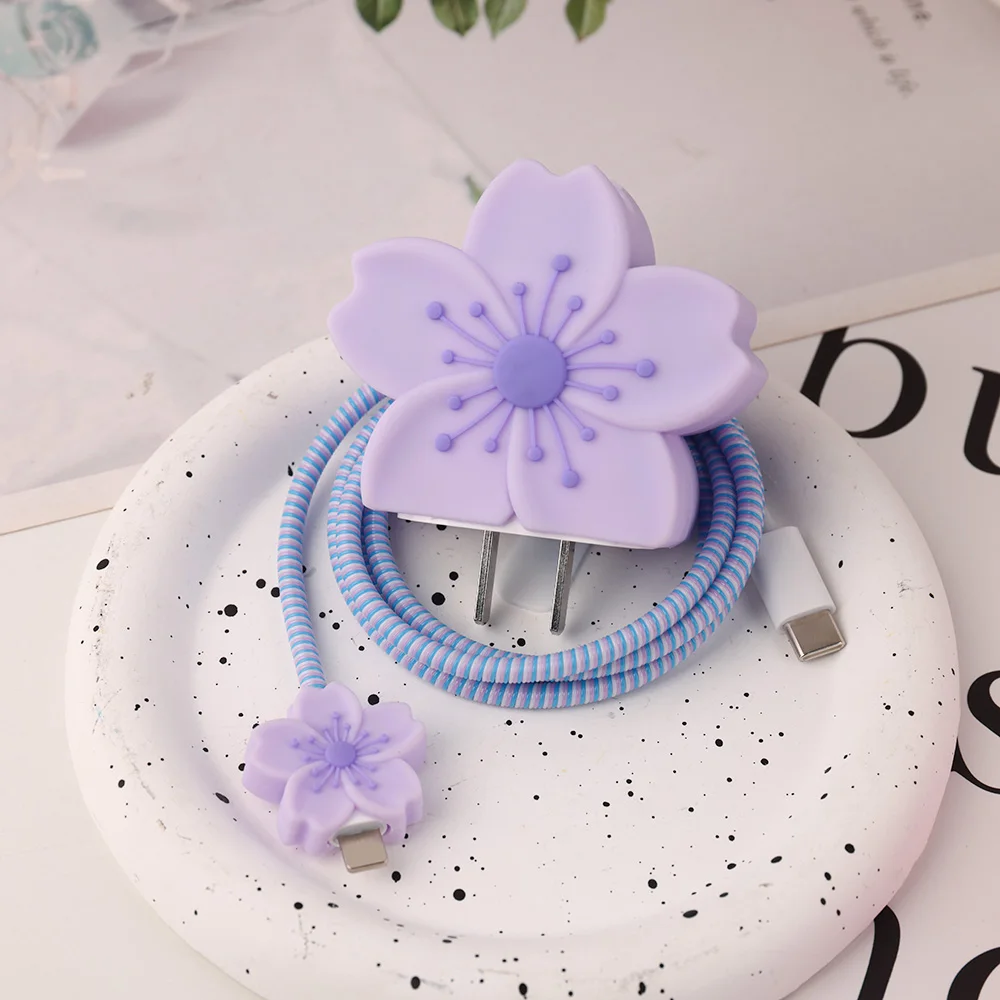 Purple Charger Petal For iPhone 20W Cherry Blossoms Fast Charging Candy Color USB Data Cable Protective Case Winder Organizer view 3