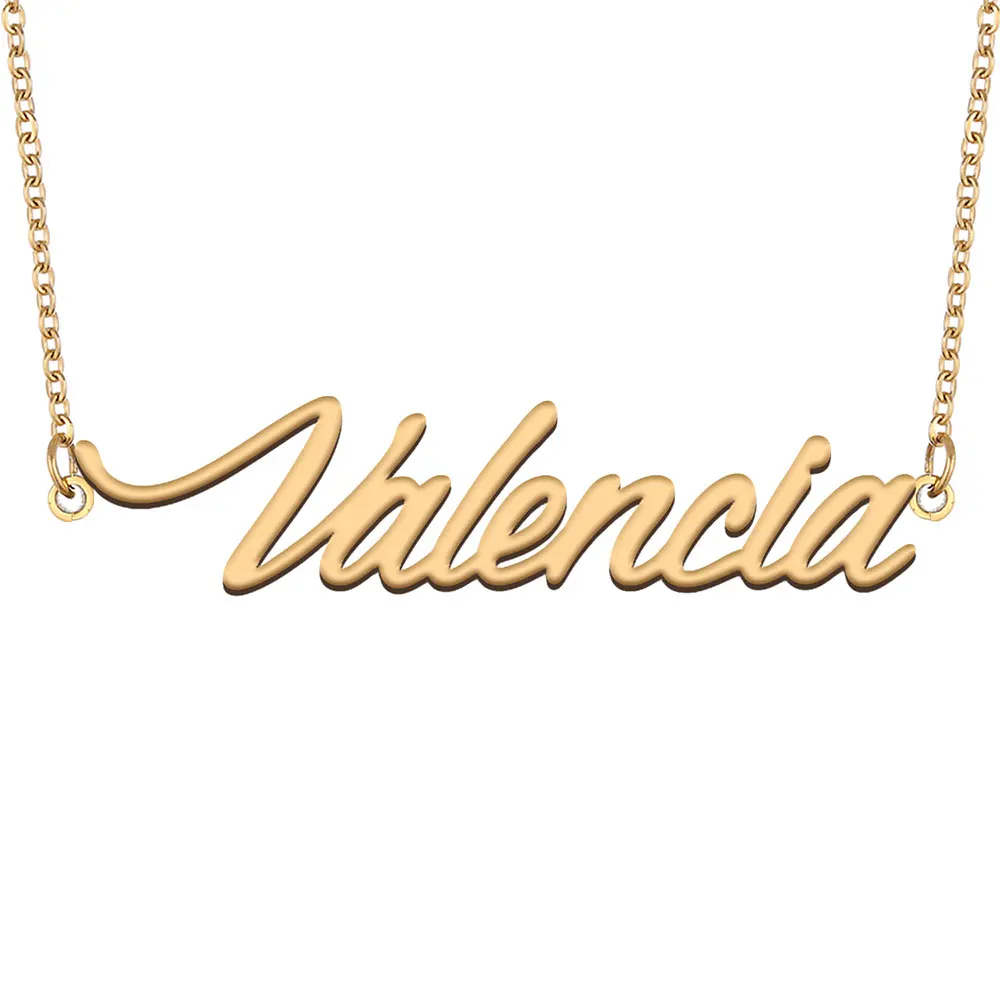 

Valencia Name Necklace for Women Jewelry Stainless Steel Gold Color Nameplate Pendant Font Letters Choker Necklaces