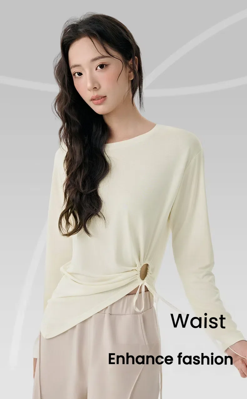 

Modal Yoga T-shirt Cover-Up Long Sleeve Women's Side Cutout Drawstring Loose Breathable Workout Shirt Pilates Top Woman clothing