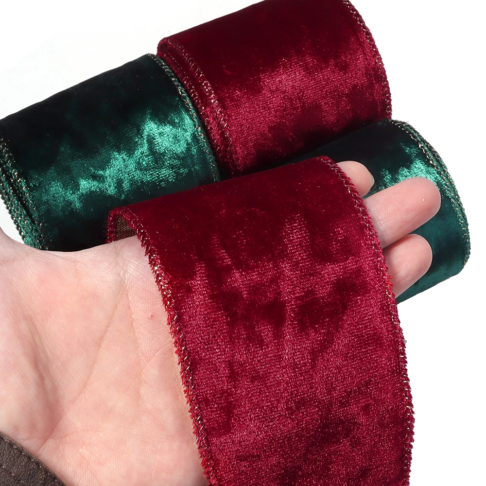 Weihnachts-Samtband 6,3cm 3 Yards mit Drahtkante Hochzeits-Bastelband Rotes Stoffband für Kranz-Dekorationen Geschenkverpackung – Detail 8