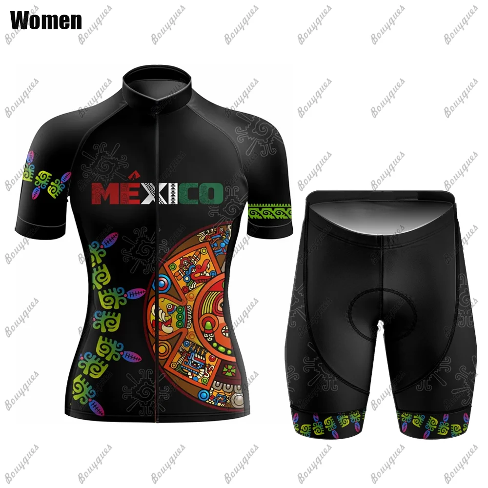 2023 Pro Team Mexico Women Cycling Jersey Set Summer MTB Bicycle Clothing Short Sleeve Ropa Ciclismo Outdoor Riding Bike Uniform