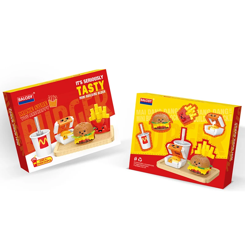 261PCS Hamburger French Fries Fried Chicken Building Blocks Cartoon Fast Food Assembly Model Bricks Children\'s Christmas Gifts