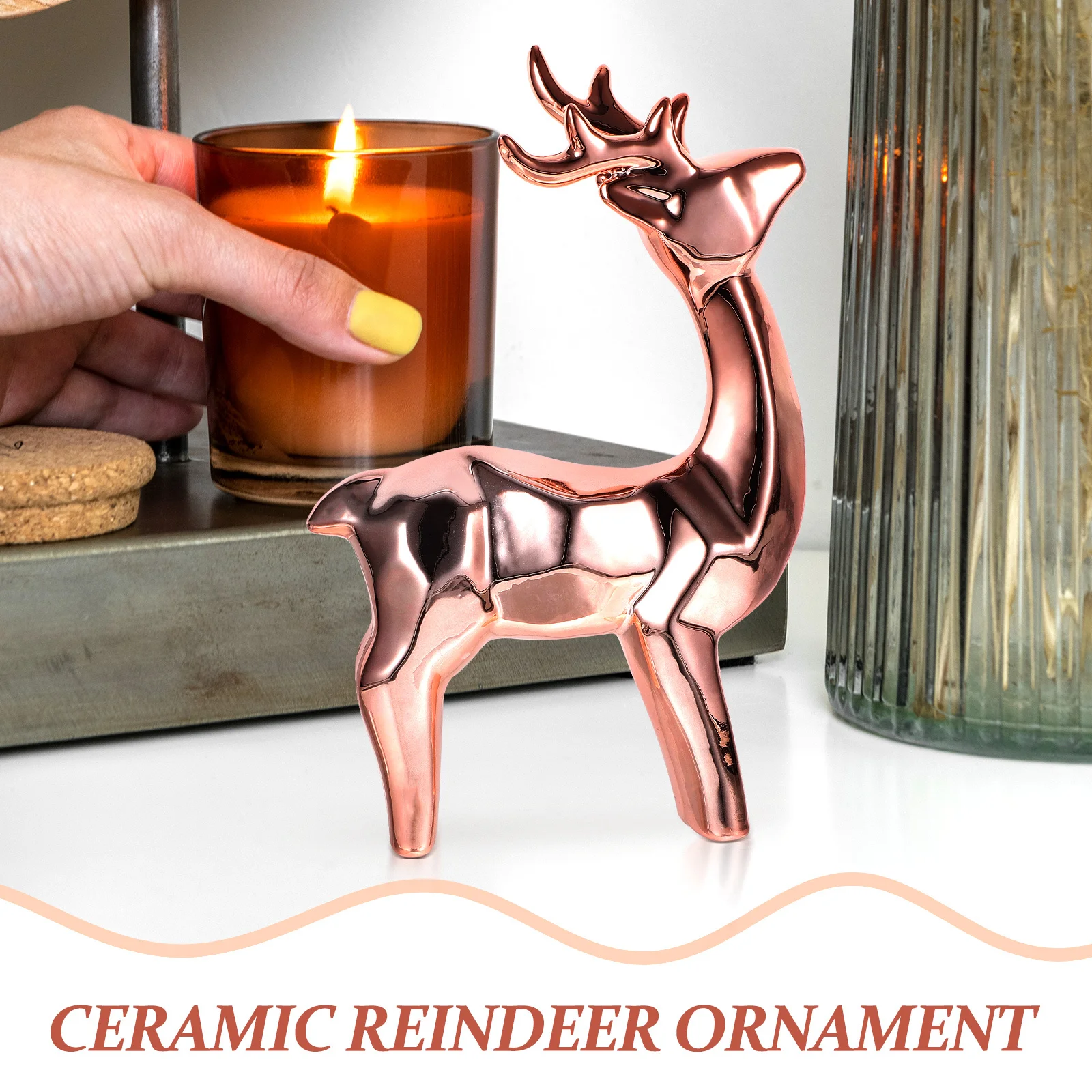

Ceramic Deer Statue Compact Elegant Living Room Shelf Decor Tabletop Animal Sculpture Household Decorative Piece Photography