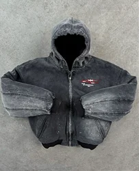 Divin New Street Zipper Hoodie Men s Original Retro Embroidery Washed Long Sleeve Coat men's High Street Hip Hop Gothic Punk