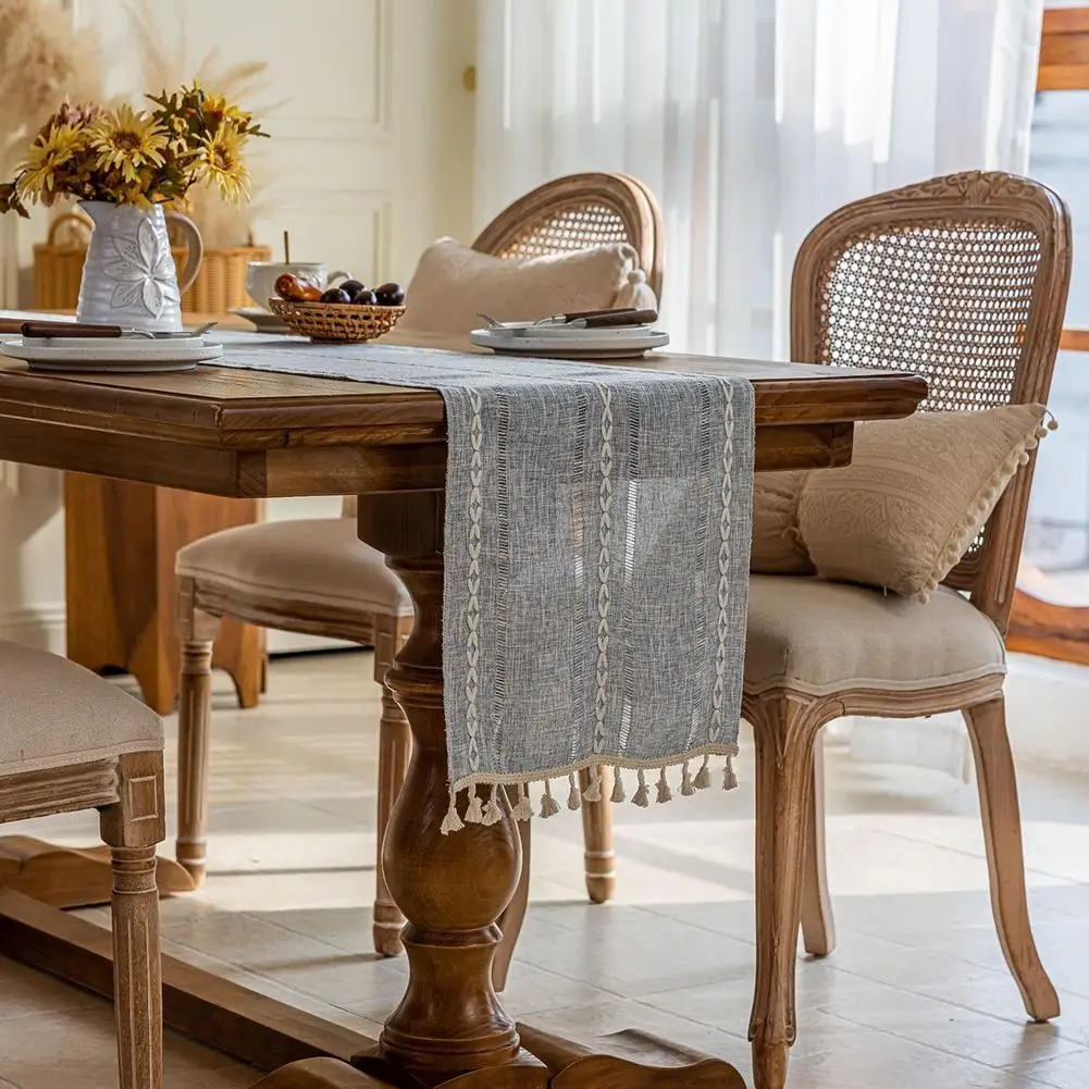 Rustic Cotton Linen Table Cloth, Seasonal Embroidered Hollow For Kitchen Table Fabric Home Simple Tea Table Cloth