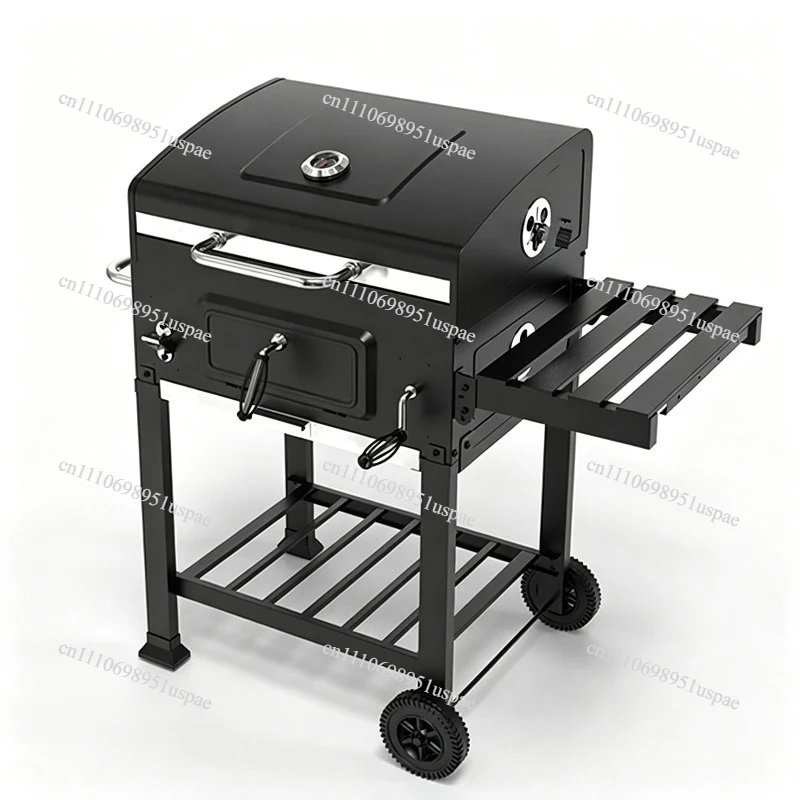Large European Style Square Charcoal Grill Outdoor Garden Patio Barbecue Rustproof Wood Burning BBQ Pit Heavy Duty Home Use
