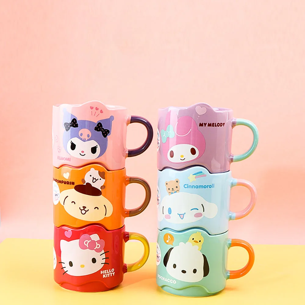 280Ml Anime Hello Kitty Cinnamoroll Party Stacking Cup Kawaii My Melody Kuromi Children's Ceramic Cup Cartoon Birthday Gift