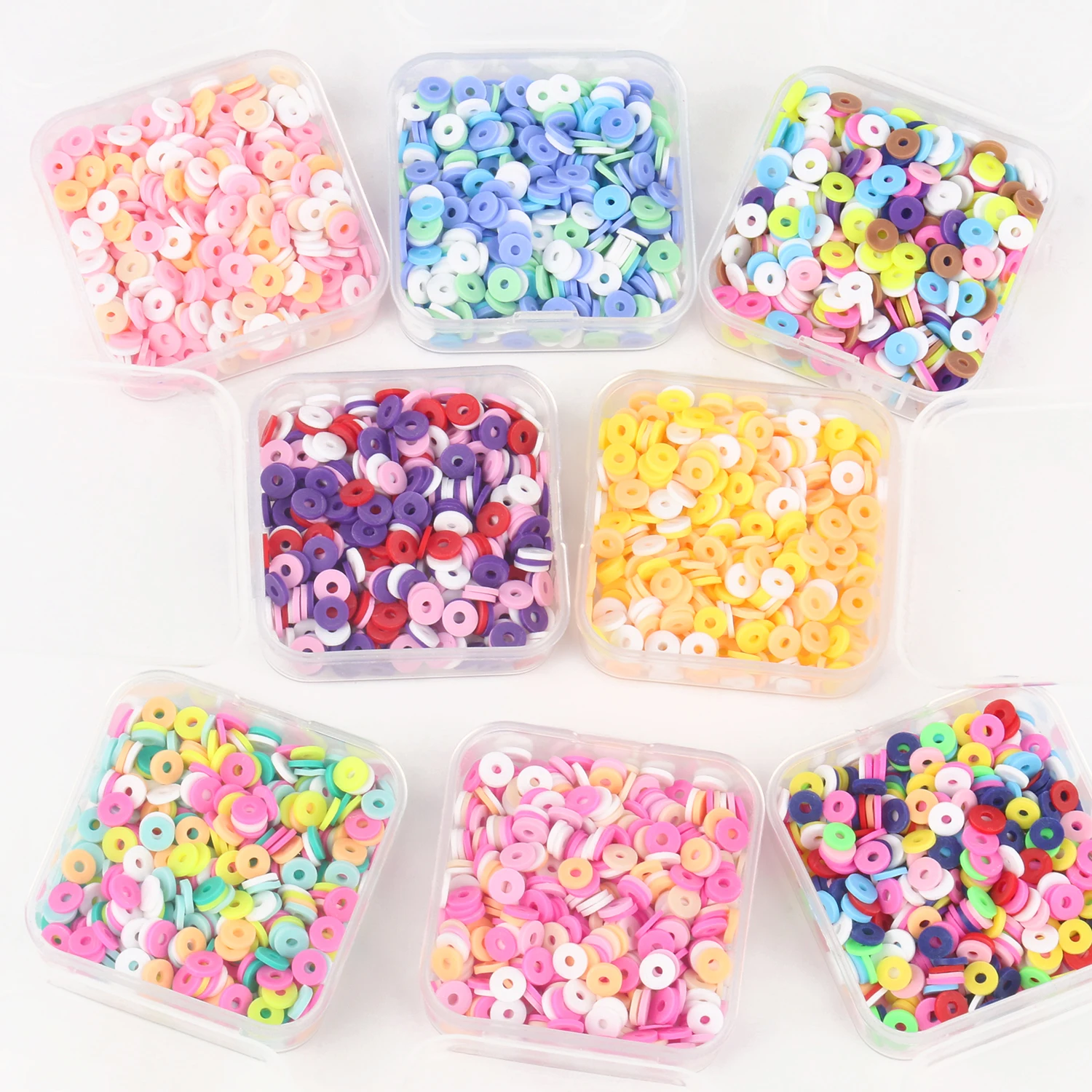 500pcs/Box 6mm Flat Round Polymer Clay Beads Box Set Chip Disk Loose Spacer Handmade Boho Beads For Diy Jewelry Making Bracelets