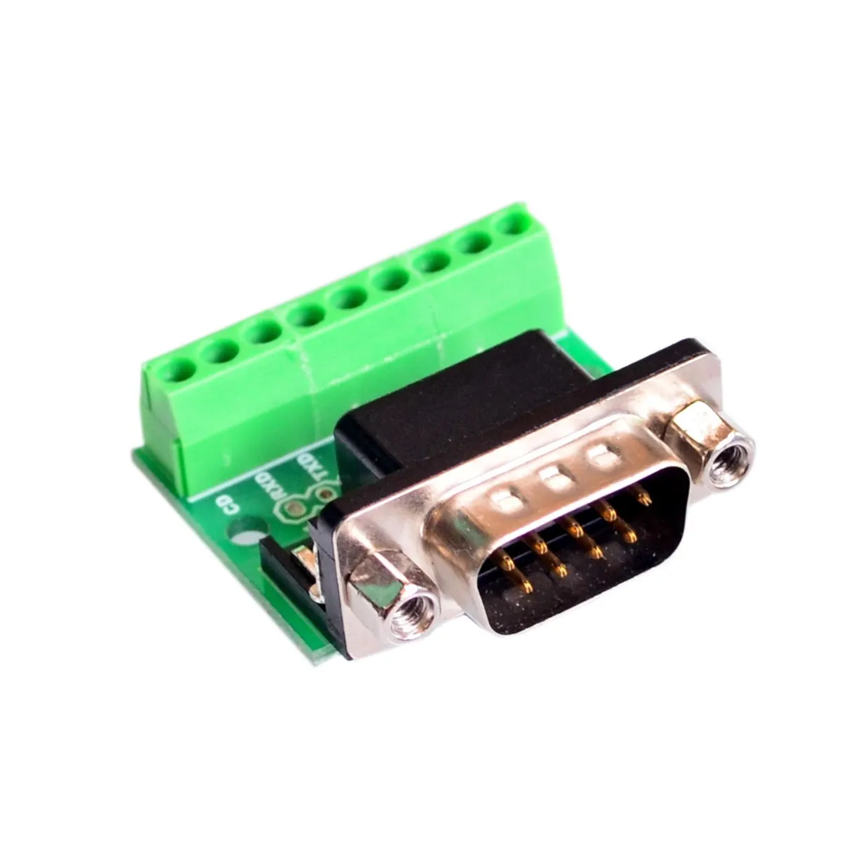 

DB9 RS232 Serial To Terminal Male Adapter Connector Breakout Board Black+Green