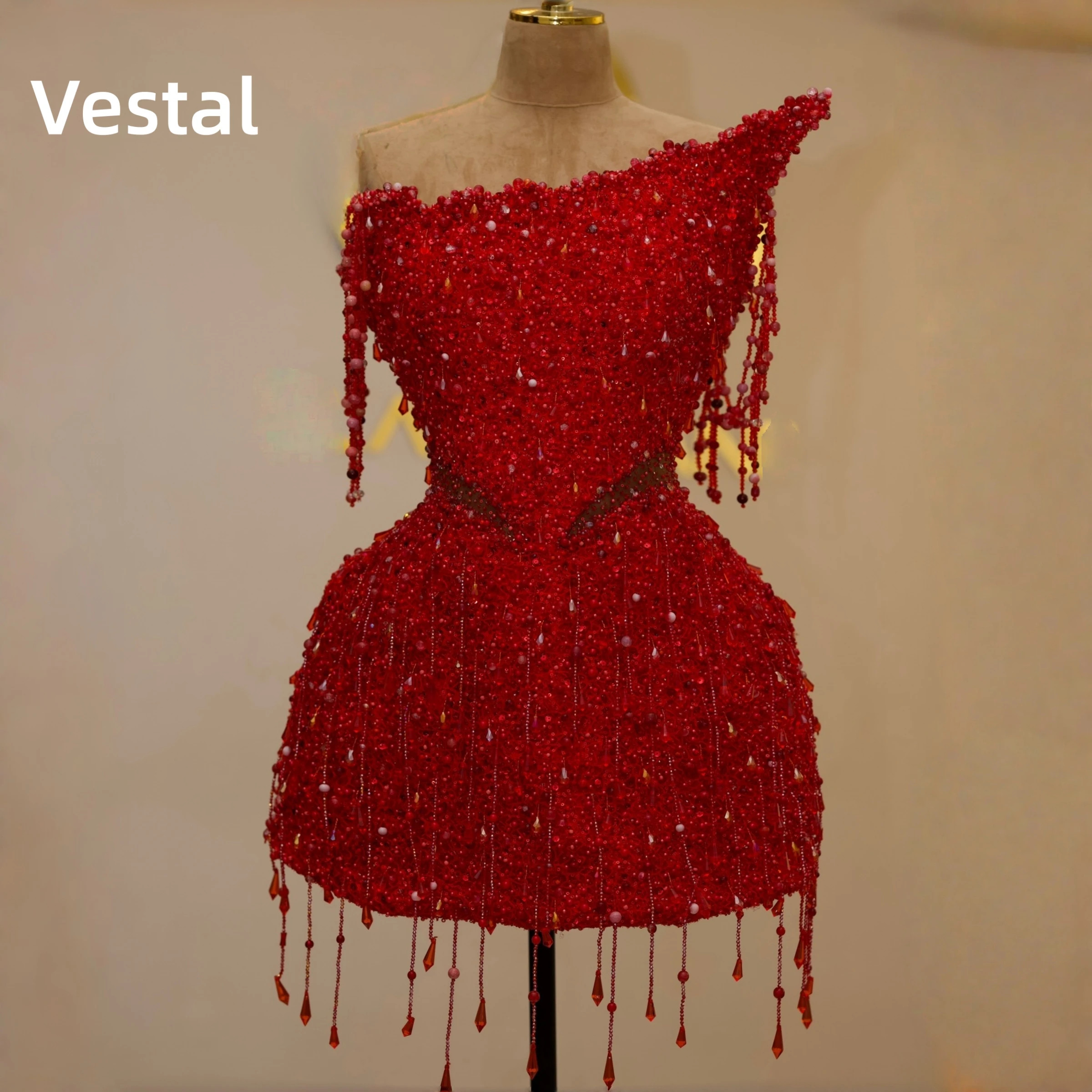 Vestal Red Crystal Homecoming Dress Beaded Corset Mini Cocktail Dress Fringe Birthday Party Gown Vestidos De Fies Customized