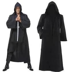 Sorcerer Long Shirt Hooded Black Robe Costume Halloween Cloak Cosplay Costume Wizard Tunic Hooded Robe Adults and Children