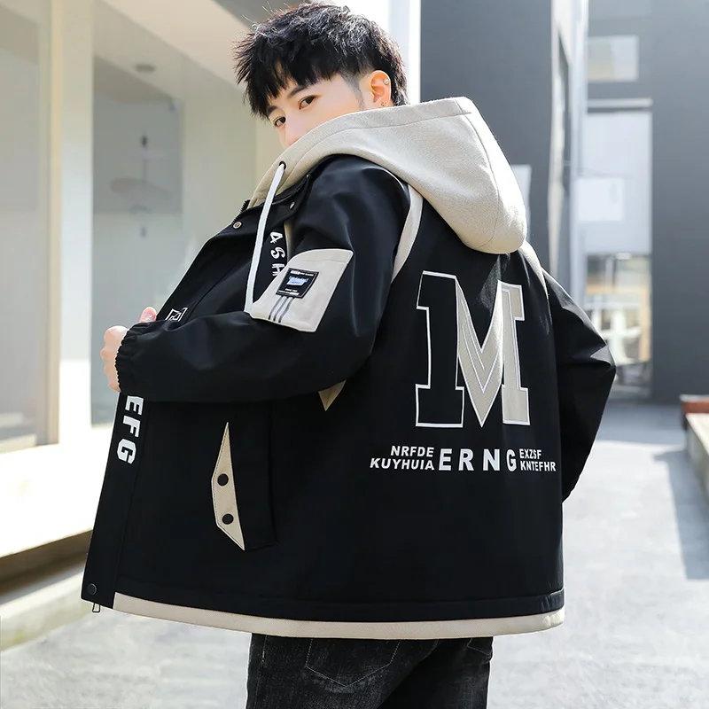 

Осенне-весенняя толстовка-куртка для мужчин, молодежная модная повседневная куртка свободного кроя на молнии с длинными рукавами из полиэстера