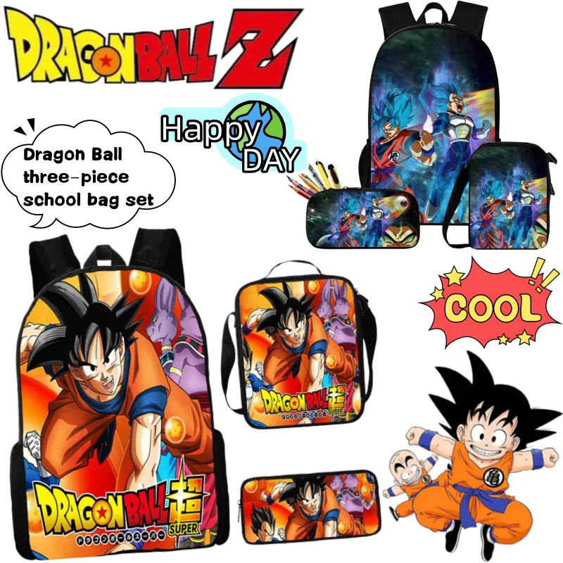 

New Dragon Ball Son Goku Kakarot Backpack High-Value Anime Print Large Capacity Portable Crossbody Shoulder Bag Three-Piece Set