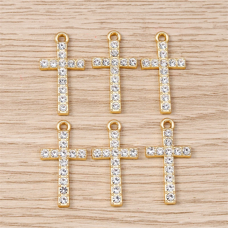 10 Stück 14 x 26 mm niedliche Kristall-Kreuz-Charms-Anhänger für Schmuckherstellung, Tropfen-Ohrringe, Halsketten, Armbänder, Zubehör, DIY-Handwerk, Geschenk – Detail 2