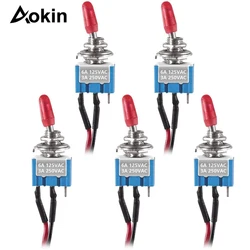 5Pcs 3 Pin Toggle Switch ON OFF SPST 3A 250V 6A 125V Mini Toggle Switch with Pre-soldered Wires for Truck Car