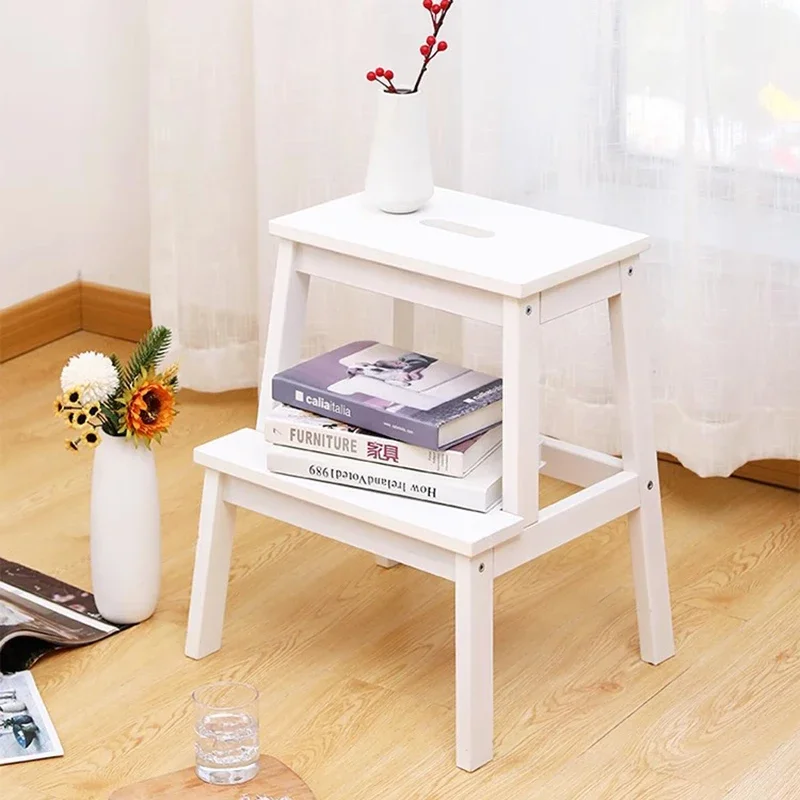 Solid Wood Double Step Step Stools Nordic Design Storage Shelf Kitchen Step Ladders Living Room Home Furniture Escalera FYSS